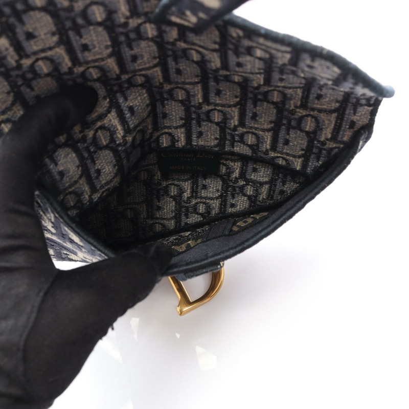 Christian Dior 馬鞍形皮帶腰包帆布米色海軍藍二手女款 CD-2