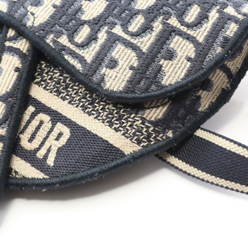 Christian Dior 馬鞍形皮帶腰包帆布米色海軍藍二手女款 CD-4