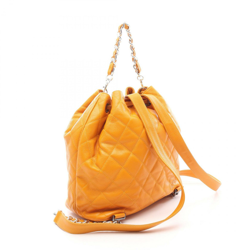 CHANEL Matelasse Rucksack 背包 小牛皮 橘色 二手 女款 COCO CC-1