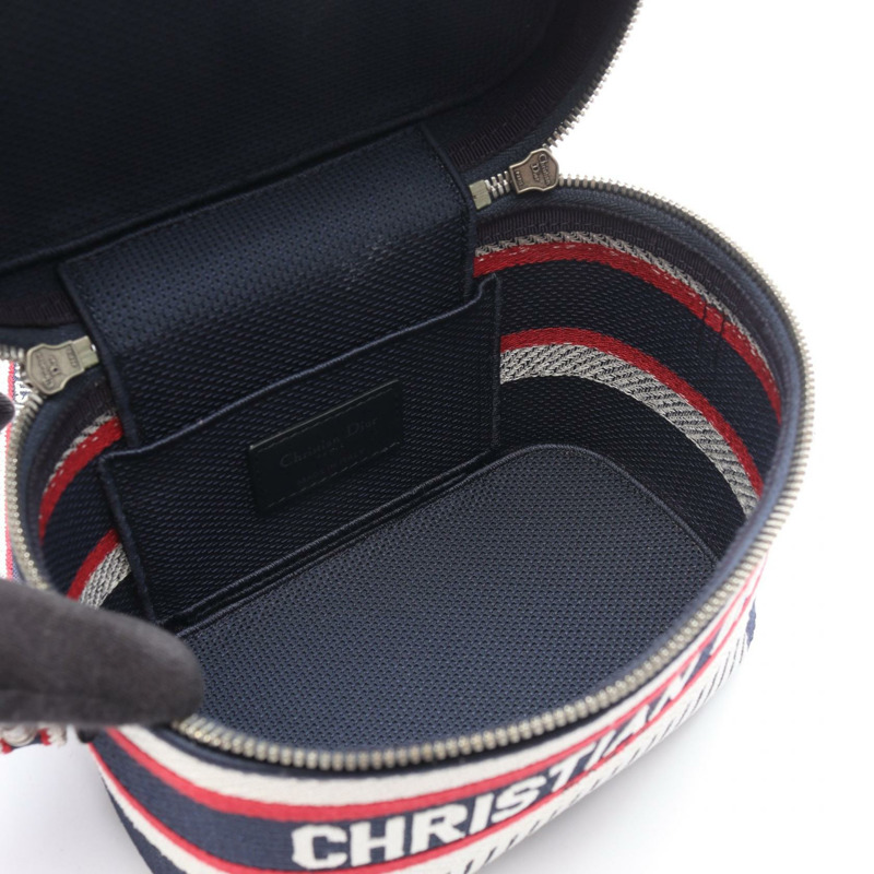 迪奧 TRAVEL 小號 Vanity 兩用單肩包 帆布 海軍藍 白色 紅色-2