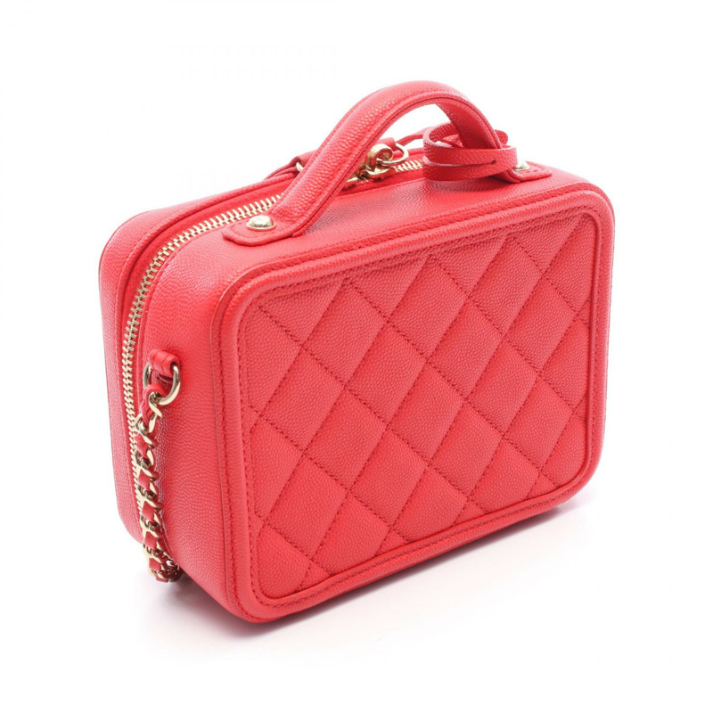 香奈兒 CC Figley 小號 Vanity 單肩斜背包 小牛皮 紅色 二手 GHW 女款-1