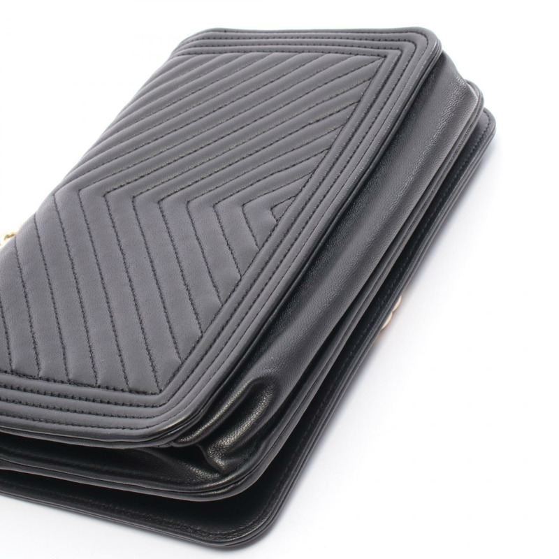 CHANEL Boy Chanel 人字形 V 型針腳鏈條單肩斜背包 小羊皮 GHW CC-9