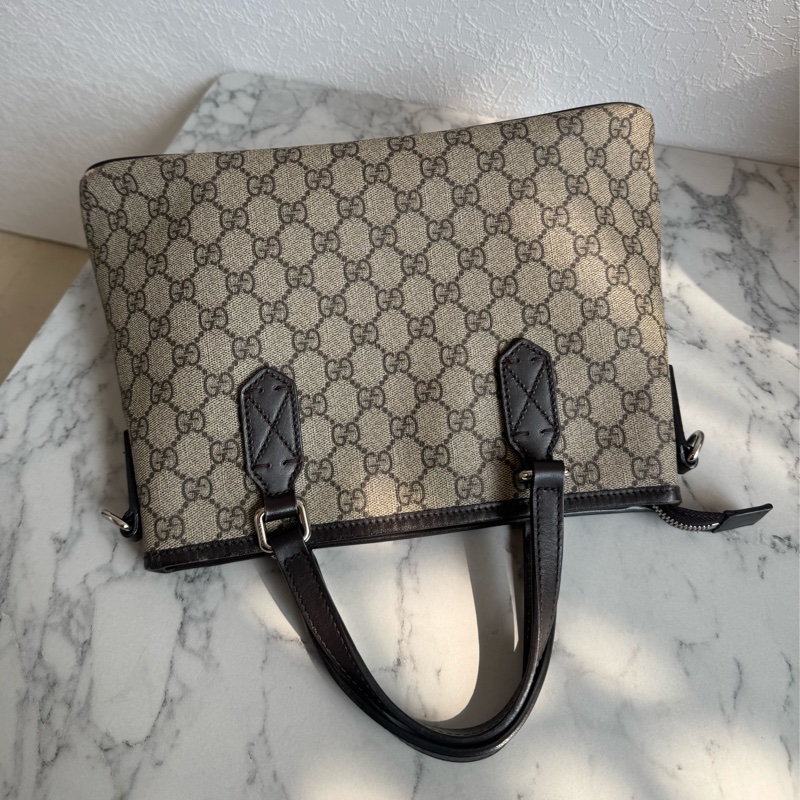 Gucci咖pvc深咖皮革手提包👜-1