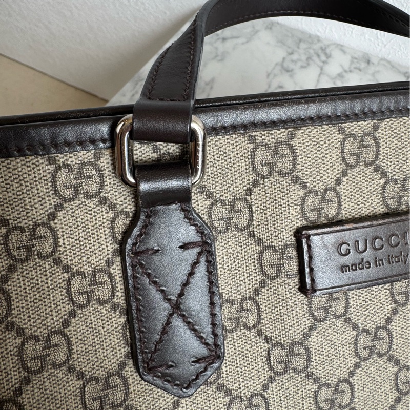 Gucci咖pvc深咖皮革手提包👜-4