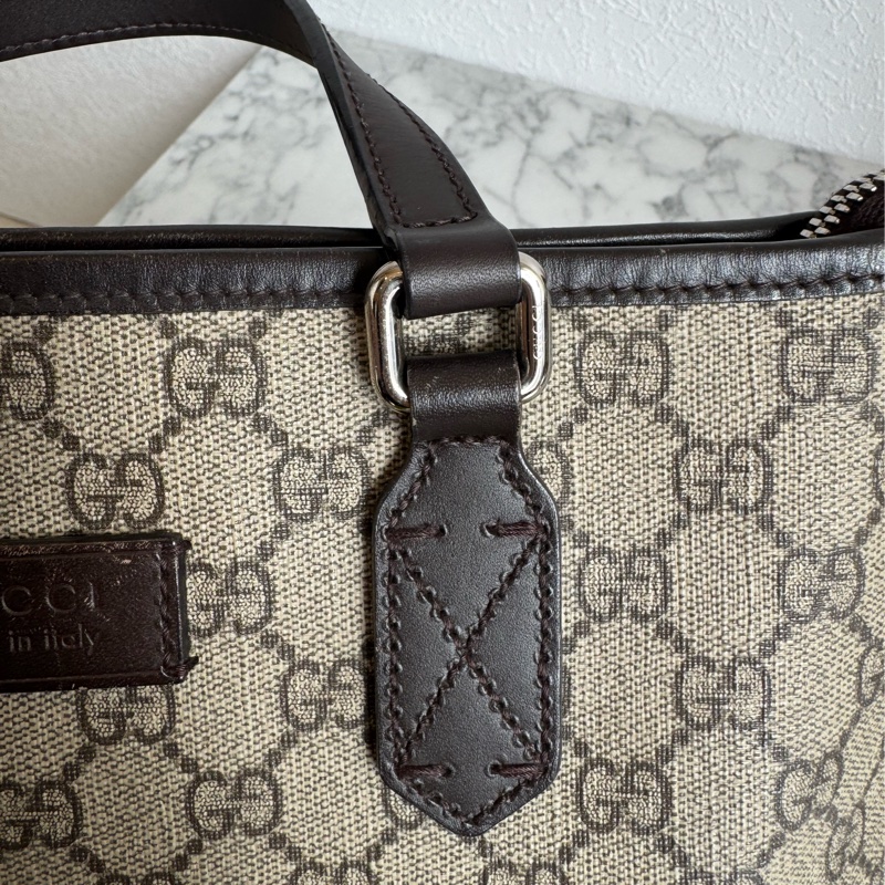 Gucci咖pvc深咖皮革手提包👜-5