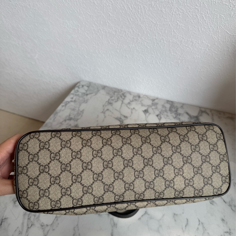 Gucci咖pvc深咖皮革手提包👜-8