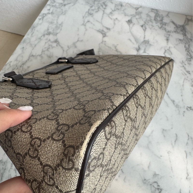 Gucci咖pvc深咖皮革手提包👜-9