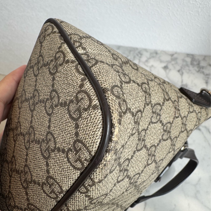 Gucci咖pvc深咖皮革手提包👜-11