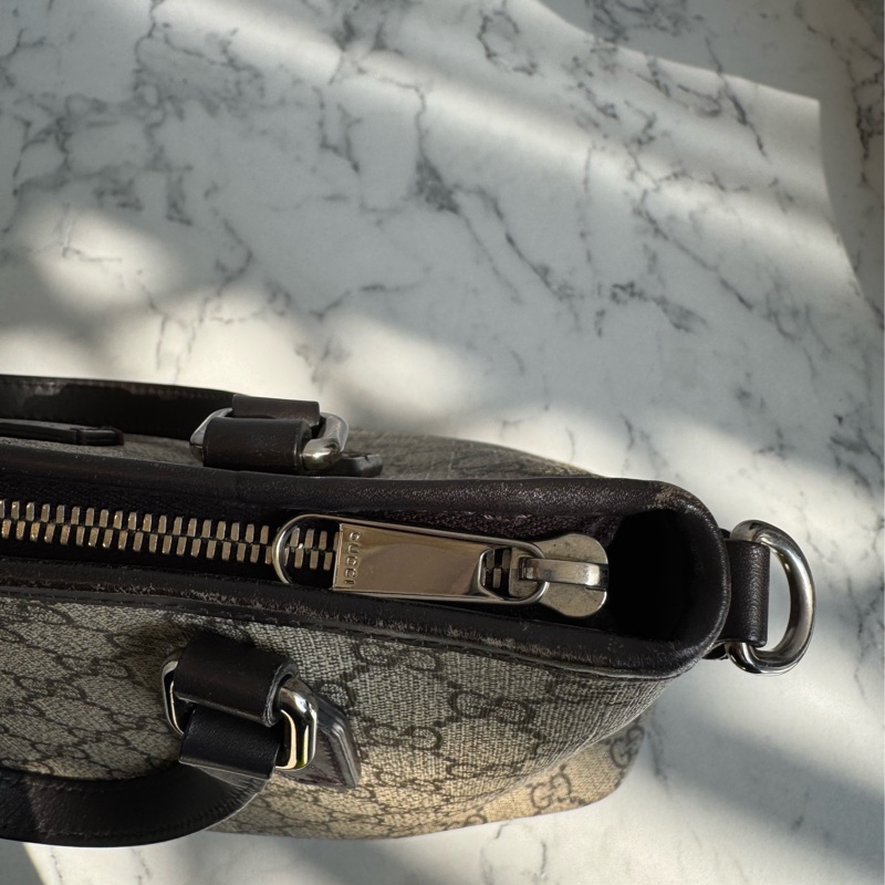 Gucci咖pvc深咖皮革手提包👜-17