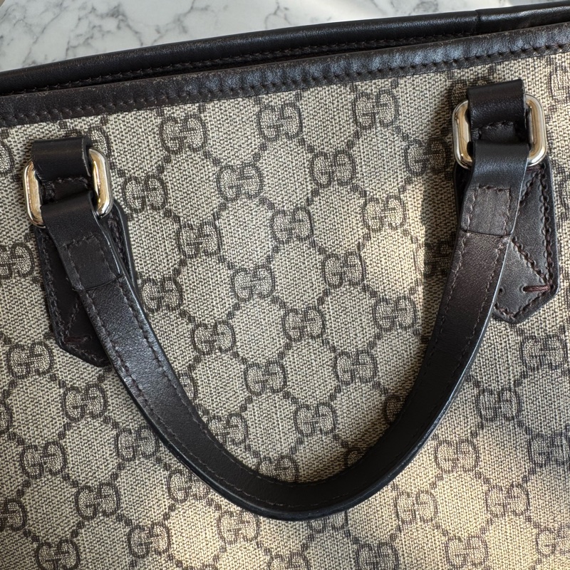 Gucci咖pvc深咖皮革手提包👜-20