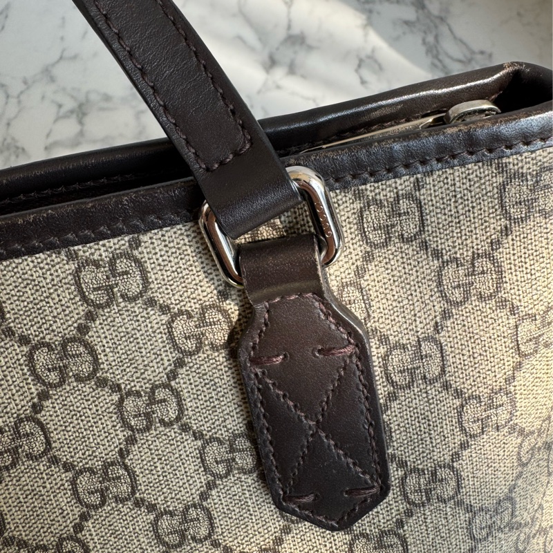 Gucci咖pvc深咖皮革手提包👜-21