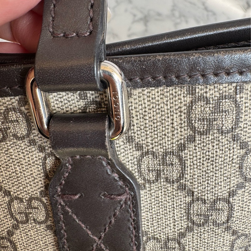 Gucci咖pvc深咖皮革手提包👜-22