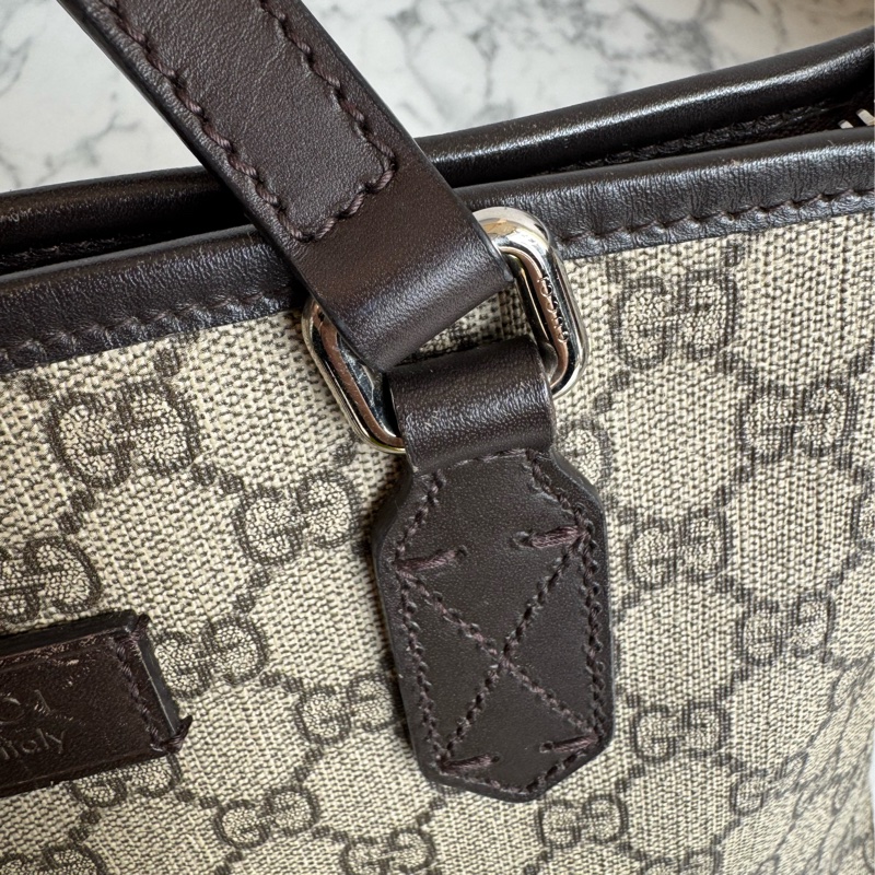 Gucci咖pvc深咖皮革手提包👜-27