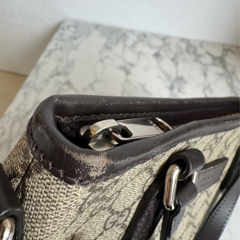 Gucci咖pvc深咖皮革手提包👜-48