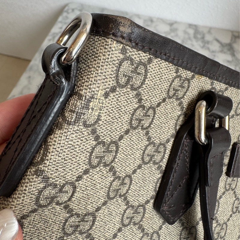 Gucci咖pvc深咖皮革手提包👜-49