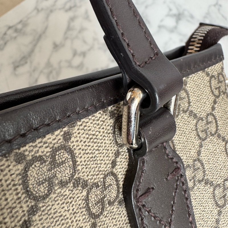 Gucci咖pvc深咖皮革手提包👜-54