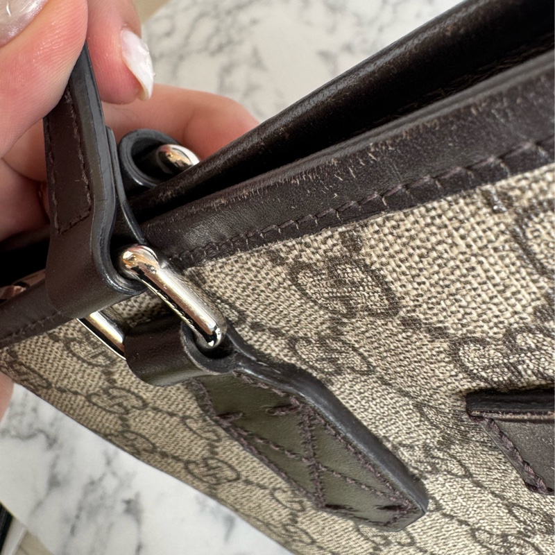 Gucci咖pvc深咖皮革手提包👜-55