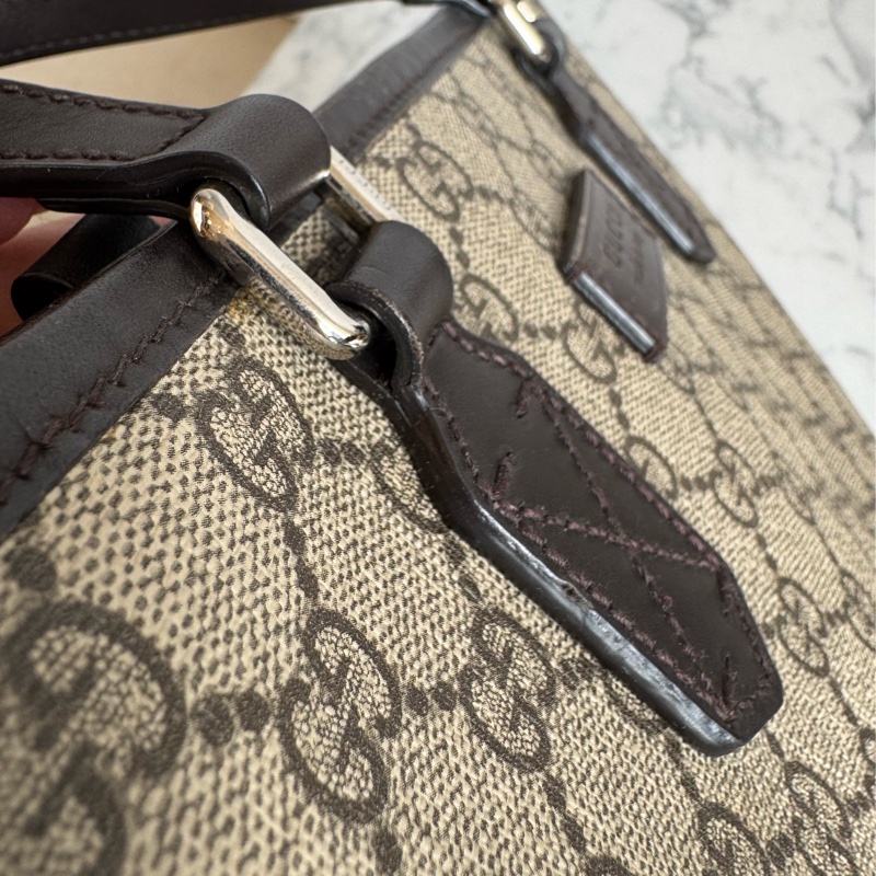 Gucci咖pvc深咖皮革手提包👜-56