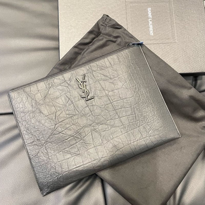 SAINT LAURENT 手拿包 羊皮 鱷魚壓紋 YSL 453249 義大利製 25x35x1-0