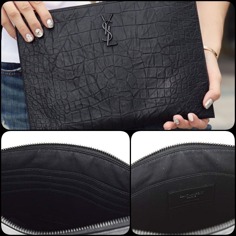 SAINT LAURENT 手拿包 羊皮 鱷魚壓紋 YSL 453249 義大利製 25x35x1-5