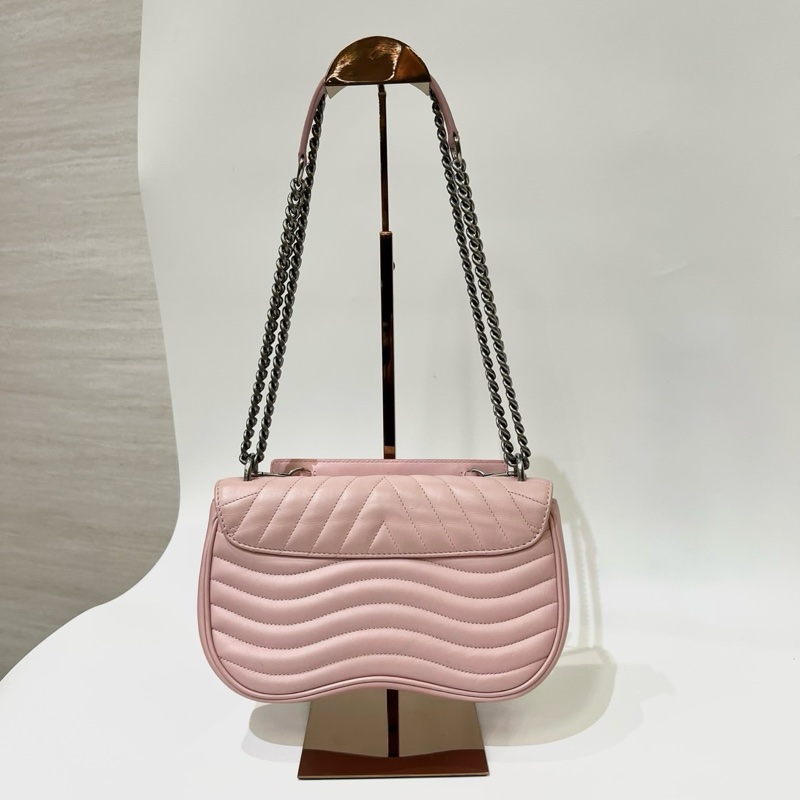 LV 粉色牛皮波浪紋霧銀釦彩色字紋提把手提斜背包new wave MM M52707-1