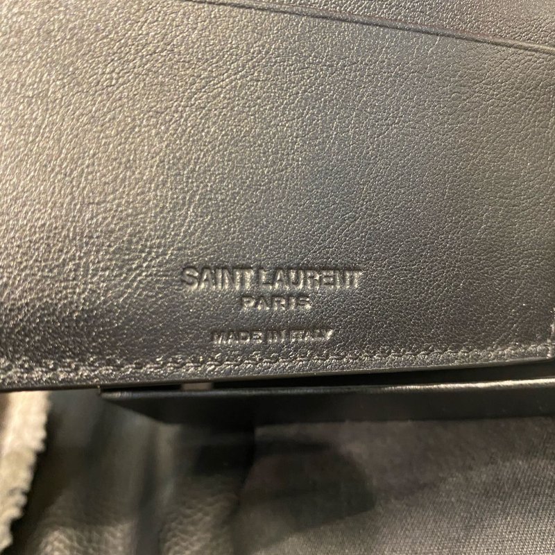 Saint Laurent YSL 真皮 立體壓印 黑色 短夾-1