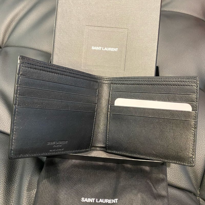 Saint Laurent YSL 真皮 立體壓印 黑色 短夾-3
