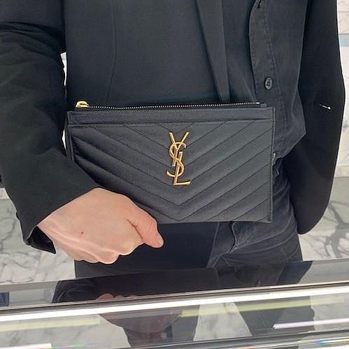 YSL SAINT LAURENT MONOGRAM 荔枝牛皮 手拿包 義大利製 636312-2