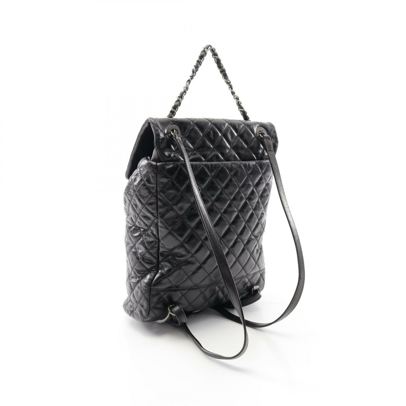 CHANEL CC Logo Matelasse 抽繩背包 包 皮革 黑色 二手 女款-1