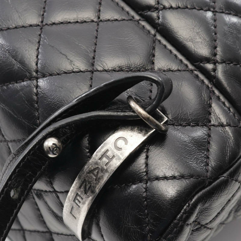 CHANEL CC Logo Matelasse 抽繩背包 包 皮革 黑色 二手 女款-7
