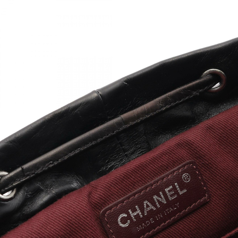 CHANEL CC Logo Matelasse 抽繩背包 包 皮革 黑色 二手 女款-8