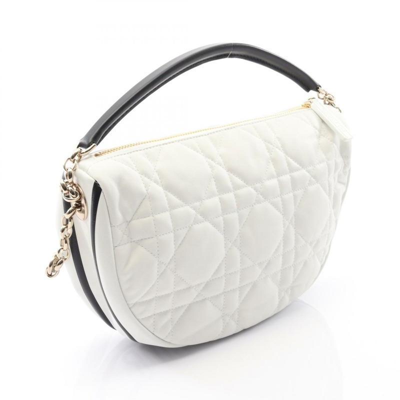 Dior VIBE 中 Hobo Cannage 單肩包 手提包 皮革 白色 黑色 二手 女士-1