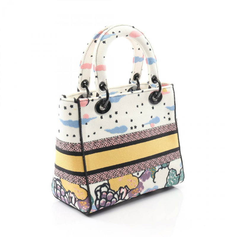 Christian Dior LADY D-LITE 中型托特包斜背包單肩包帆佈白色-1