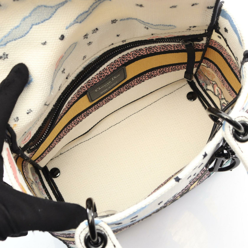 Christian Dior LADY D-LITE 中型托特包斜背包單肩包帆佈白色-2