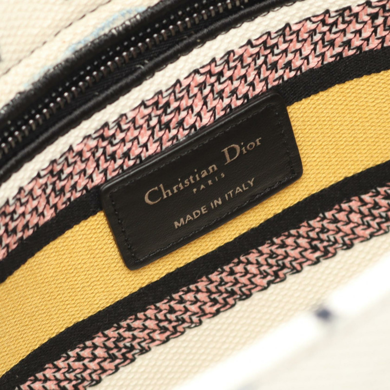 Christian Dior LADY D-LITE 中型托特包斜背包單肩包帆佈白色-3