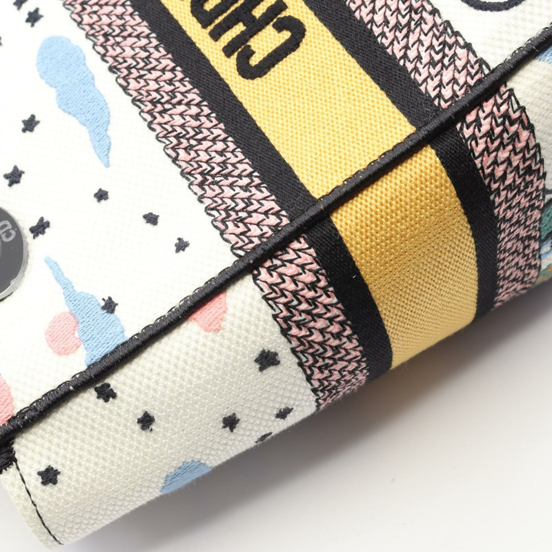 Christian Dior LADY D-LITE 中型托特包斜背包單肩包帆佈白色-4