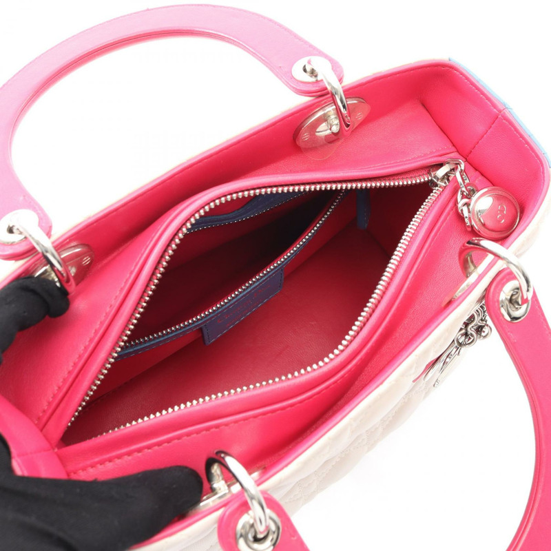 Christian Dior LADY DIOR Cannage 2Way 肩背包 手提包 皮革 米色 藍色 二手-2