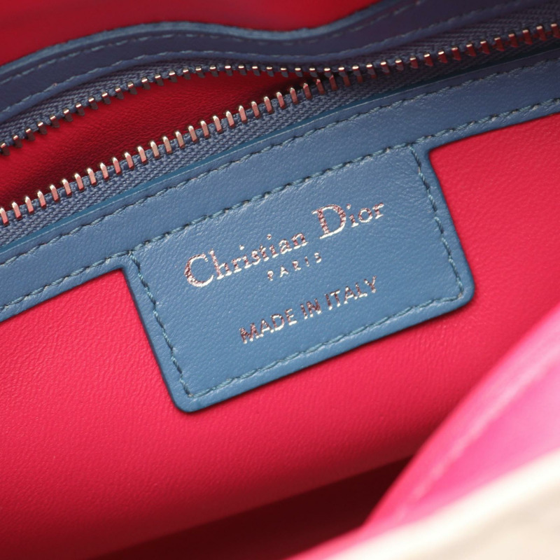 Christian Dior LADY DIOR Cannage 2Way 肩背包 手提包 皮革 米色 藍色 二手-3