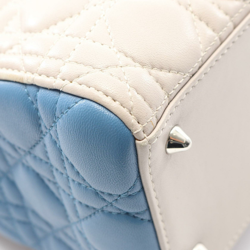 Christian Dior LADY DIOR Cannage 2Way 肩背包 手提包 皮革 米色 藍色 二手-6