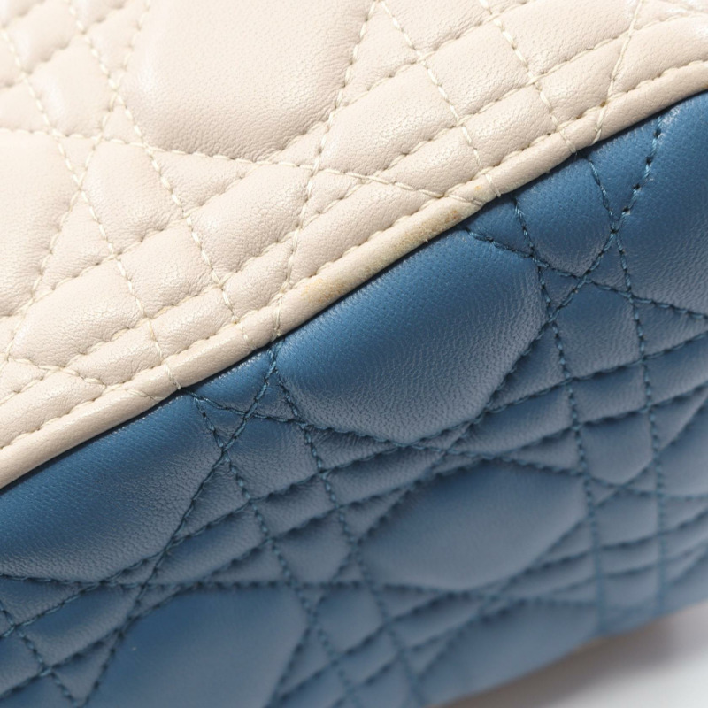 Christian Dior LADY DIOR Cannage 2Way 肩背包 手提包 皮革 米色 藍色 二手-7