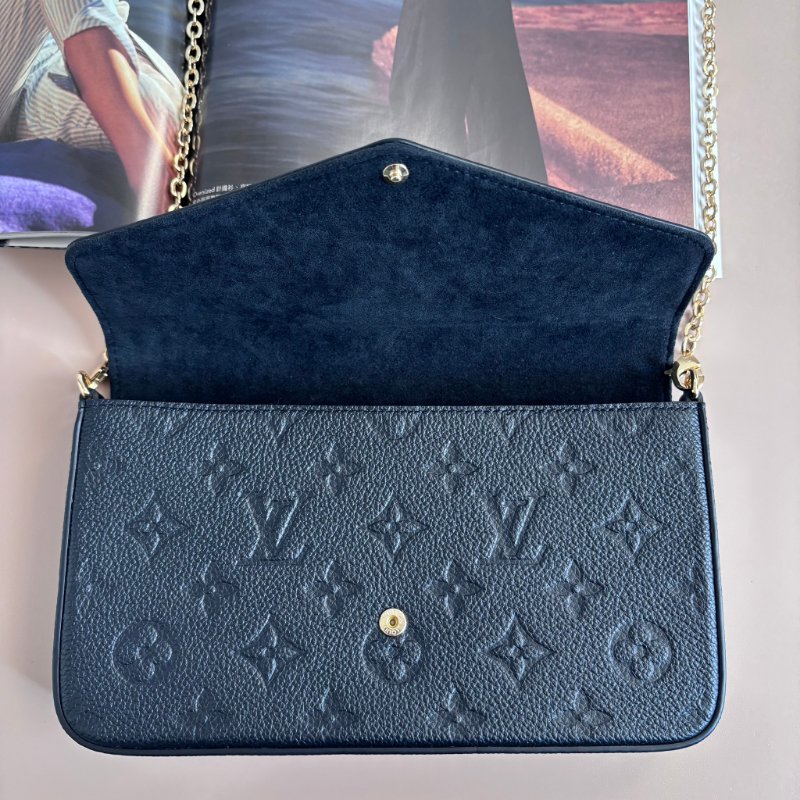 ::LOUIS VUITTON:: LV M82477 Félicie Pochette 黑色牛皮壓花紋 WOC三合一 金鏈斜背包-3
