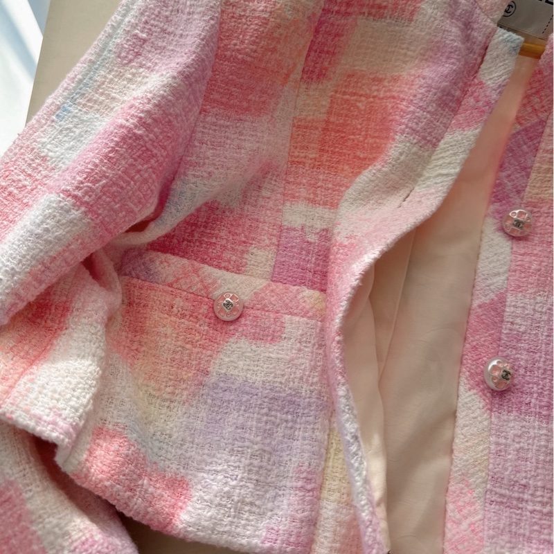 CHANEL 23S粉白格子短版外套 40碼-2