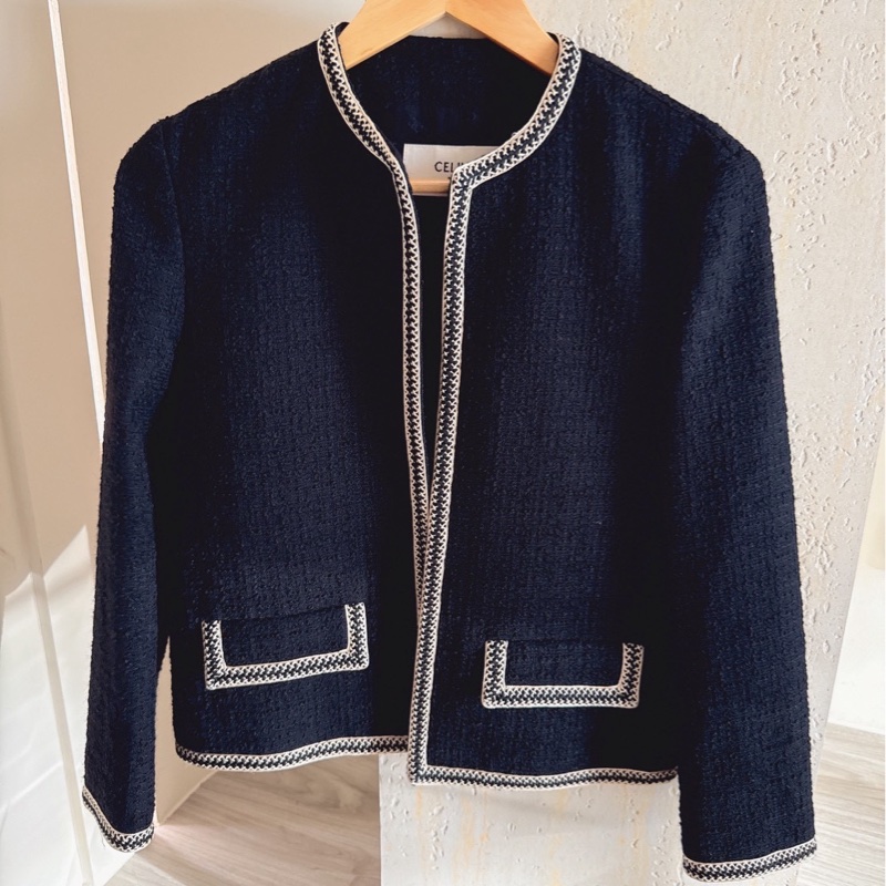 Celine 黑色滾邊小香風羊毛外套 36碼-0