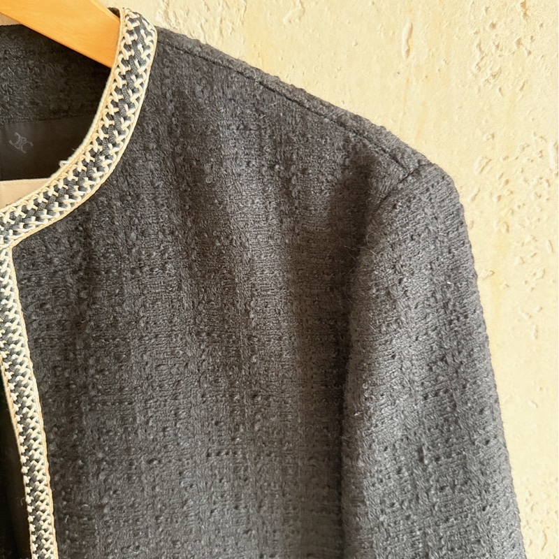 Celine 黑色滾邊小香風羊毛外套 36碼-3