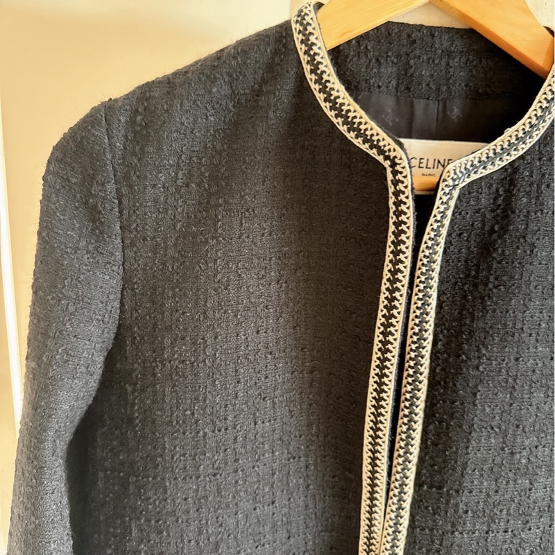 Celine 黑色滾邊小香風羊毛外套 36碼-4