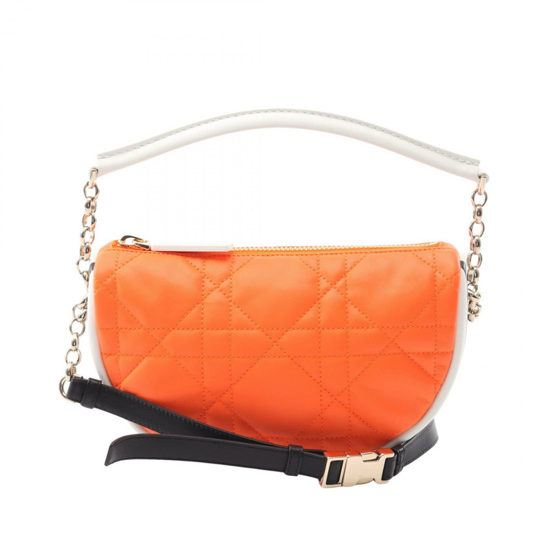 Christian Dior Vibe 小號 Hobo 肩背包 皮革 橘色 白色 二手 女士-0