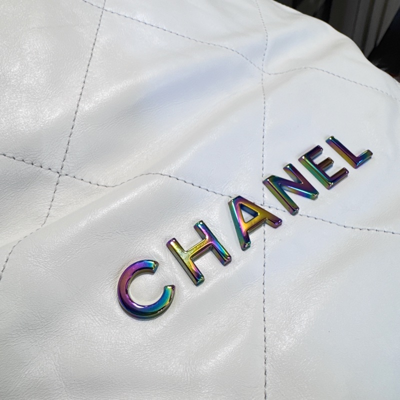 Chanel 22 Bag 白牛皮彩色金屬小號 24C 近全新-7