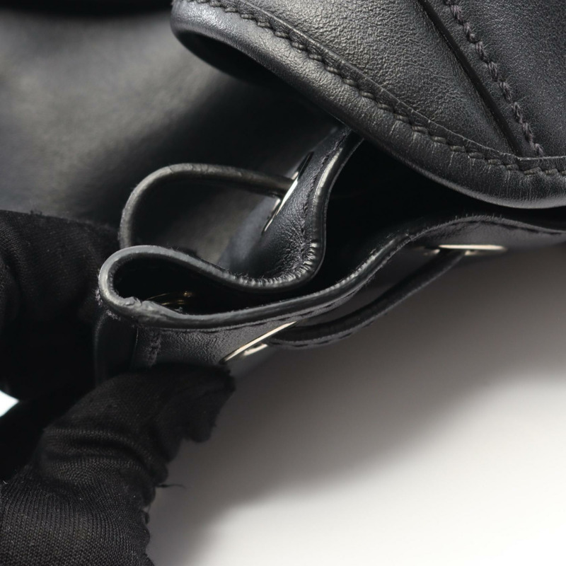 PRADA 三角形標誌背包背包 1BZ080 皮革黑色二手女士標誌-4