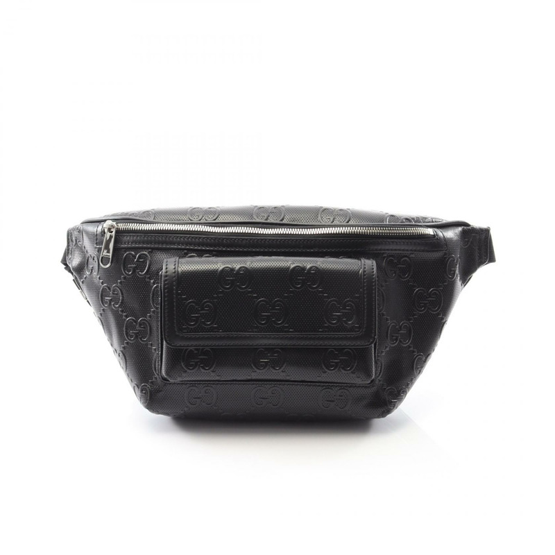 GUCCI GG 壓花腰包斜背包 645093 皮革黑色二手男女通用-0
