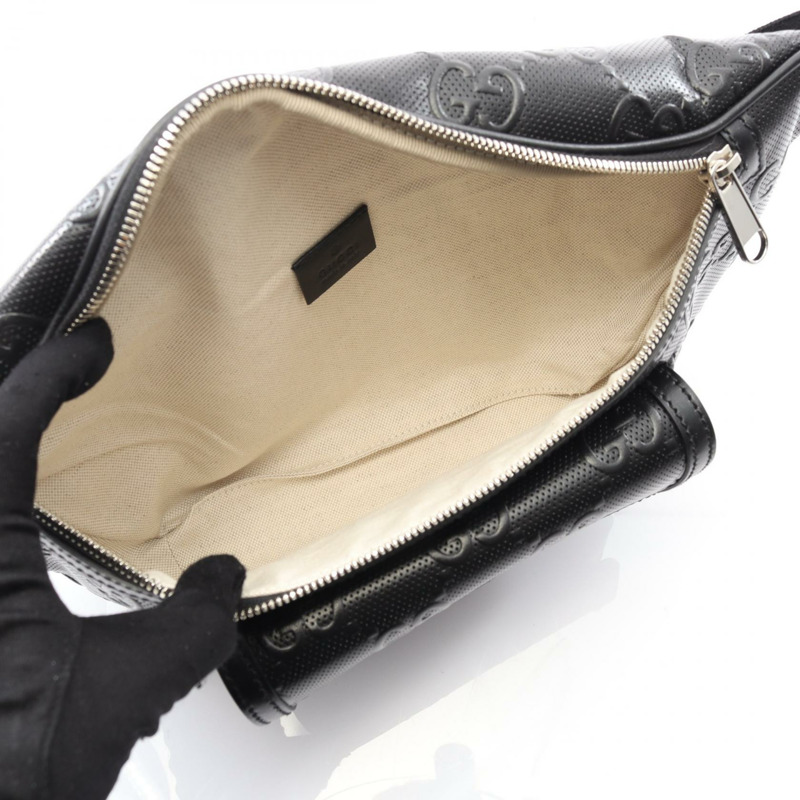 GUCCI GG 壓花腰包斜背包 645093 皮革黑色二手男女通用-2